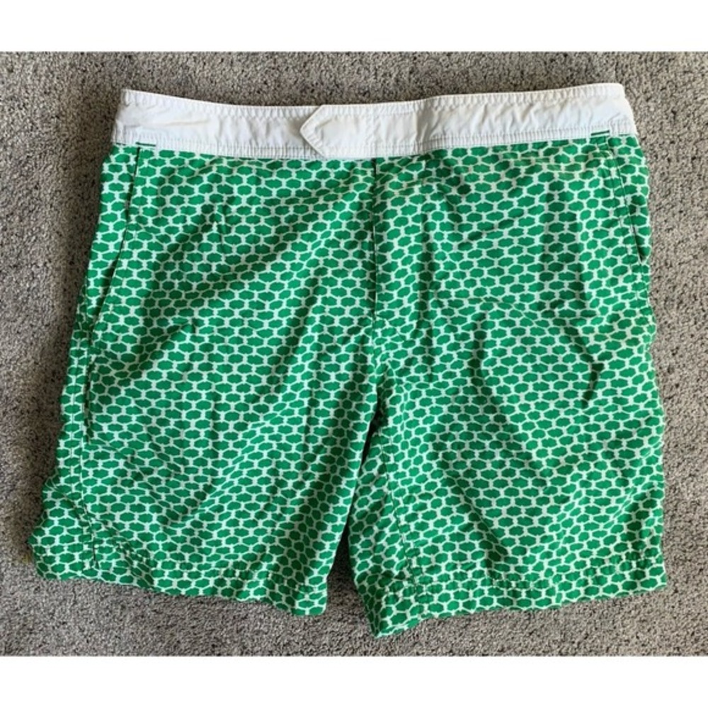 J.CREW Mens Swim Trunks Green White Draw String Beach Pool Cruise Summer Sz 29